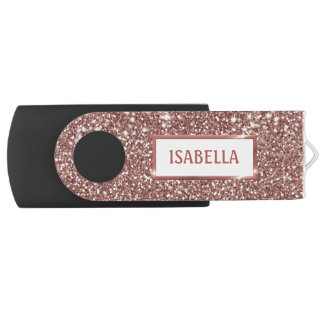 Faux Rose Gold Glitter Texture Look &amp; Custom Name Flash Drive
