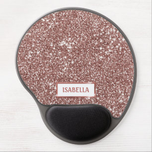 Faux Rose Gold Glitter Texture Look & Custom Name Gel Mouse Pad