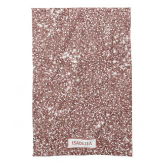 Faux Rose Gold Glitter Texture Look &amp; Custom Name Kitchen Towel