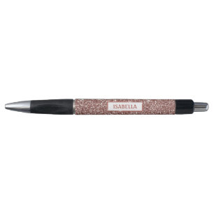 Faux Rose Gold Glitter Texture Look & Custom Name Pen