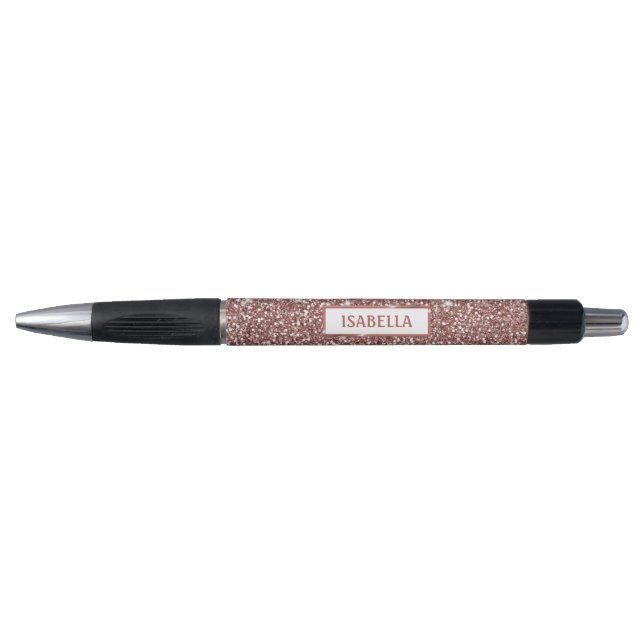 Faux Rose Gold Glitter Texture Look & Custom Name Pen (Front)