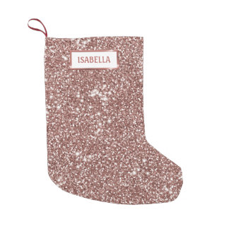 Faux Rose Gold Glitter Texture Look &amp; Custom Name Small Christmas Stocking