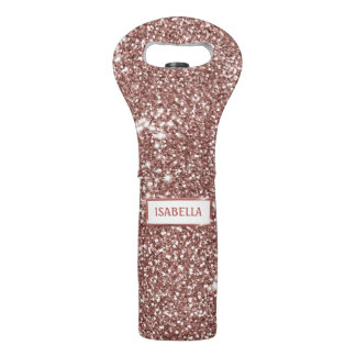 Faux Rose Gold Glitter Texture Look &amp; Custom Name Wine Bag