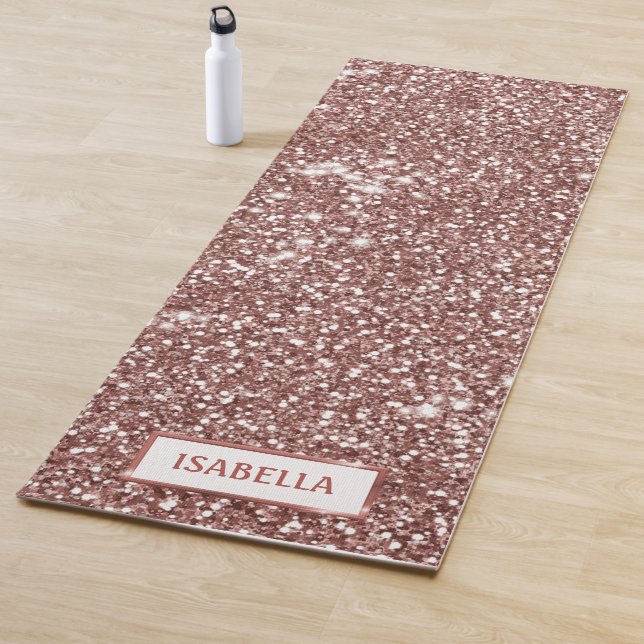 Faux Rose Gold Glitter Texture Look & Custom Name Yoga Mat (In Situ)