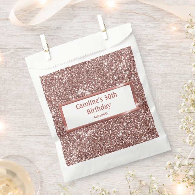 Faux Rose Gold Glitter Texture Look & Custom Text Favor Bag (Clipped)