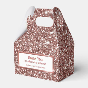 Faux Rose Gold Glitter Texture Look & Custom Text Favor Boxes