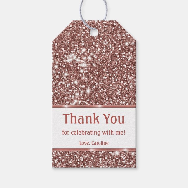 Faux Rose Gold Glitter Texture Look & Custom Text Gift Tags (Front)