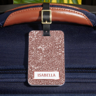 Faux Rose Gold Glitter Texture Look &amp; Custom Text Luggage Tag