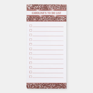Faux Rose Gold Glitter Texture Look & Custom Text Magnetic Notepad