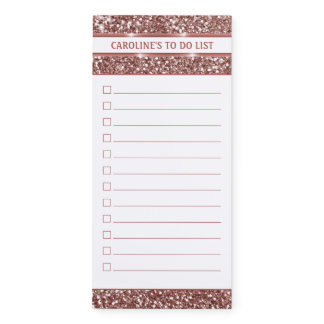 Faux Rose Gold Glitter Texture Look &amp; Custom Text Magnetic Notepad