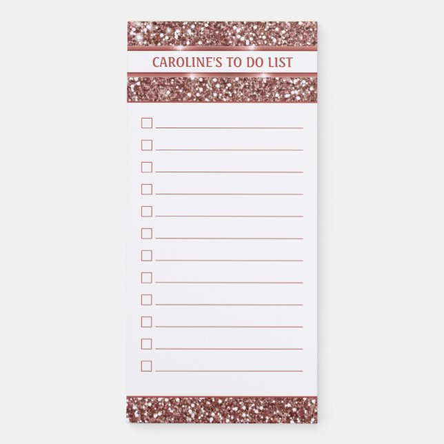 Faux Rose Gold Glitter Texture Look & Custom Text Magnetic Notepad (Front)