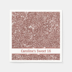 Faux Rose Gold Glitter Texture Look & Custom Text Napkins