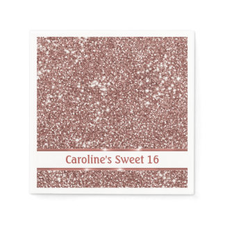 Faux Rose Gold Glitter Texture Look &amp; Custom Text Napkins