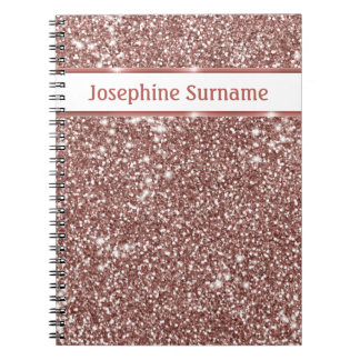 Faux Rose Gold Glitter Texture Look &amp; Custom Text Notebook
