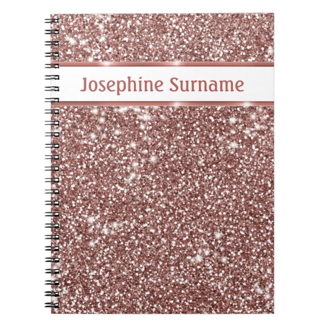 Faux Rose Gold Glitter Texture Look & Custom Text Notebook (Front)