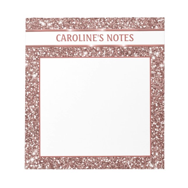 Faux Rose Gold Glitter Texture Look & Custom Text Notepad (Front)