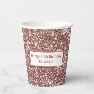 Faux Rose Gold Glitter Texture Look &amp; Custom Text Paper Cups