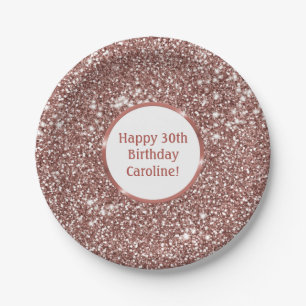 Faux Rose Gold Glitter Texture Look & Custom Text Paper Plates