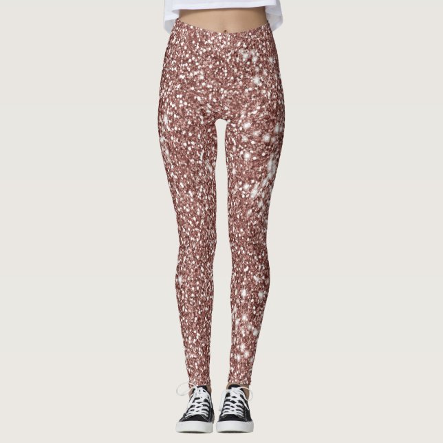 Faux Rose Gold Glitter Texture Look Leggings (Front)