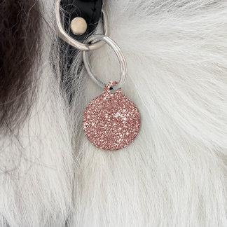 Faux Rose Gold Glitter Texture Look & Pet's Info Pet ID Tag