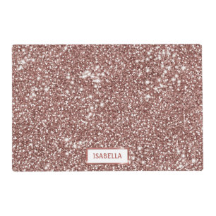 Faux Rose Gold Glitter Texture Look With Name Placemat