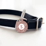 Faux Rose Gold Glitter Texture & Monogram Pet ID Tag<br><div class="desc">Destei's digitally created rose gold pink glitter texture design together with a round white circle with a personalizable monogram letter. On the other side there are personalizable text areas for a name and for a phone number. PLEASE NOTICE: THERE IS NO REAL GLITTER ON THIS ITEM. THE DESIGN IS A...</div>