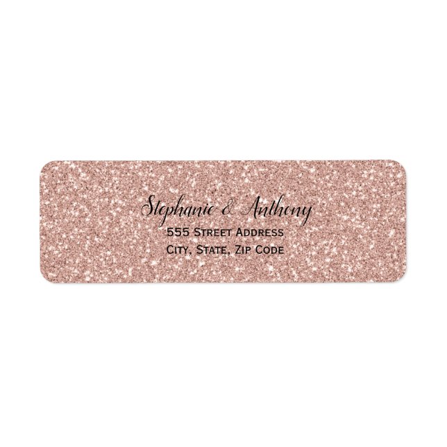 Faux Rose Gold Glitter Wedding Label (Front)