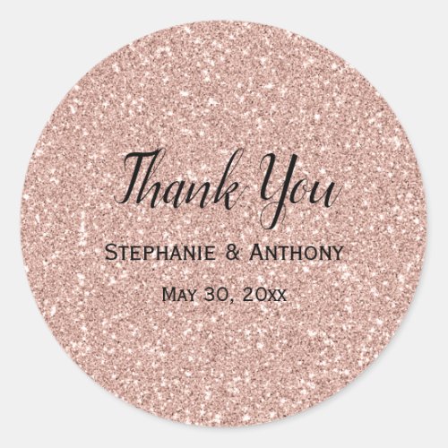 Faux Rose Gold Glitter Wedding Thank You Classic Round Sticker