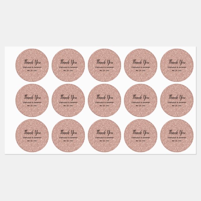Faux Rose Gold Glitter Wedding Thank You Labels (Sheet)