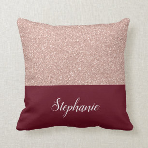 Faux Rose Gold Glitter with Burgundy Throw Pillow