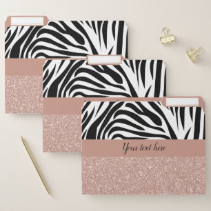 Faux Rose Gold Glitter with Zebra Print File Folder
