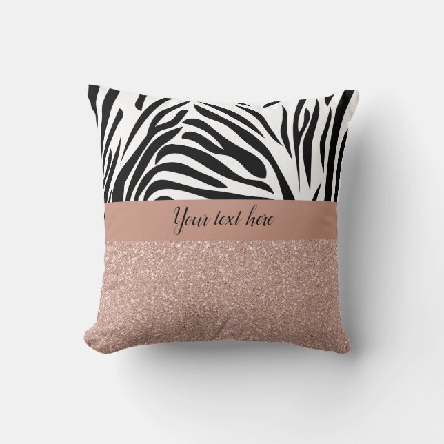 Faux Rose Gold Glitter with Zebra Print    Throw Pillow (Front)