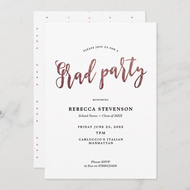 faux rose gold graduation party invitation (Front/Back)