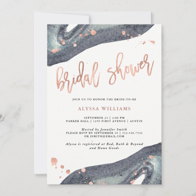 Faux Rose Gold | Gray Geode Bridal Shower Invitation (Front)