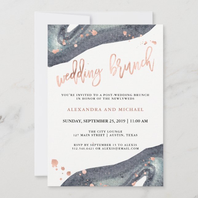 Faux Rose Gold | Gray Geode Post Wedding Brunch Invitation (Front)