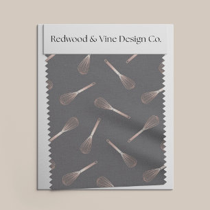 Faux Rose Gold & Gray Kitchen Whisk Pattern Fabric