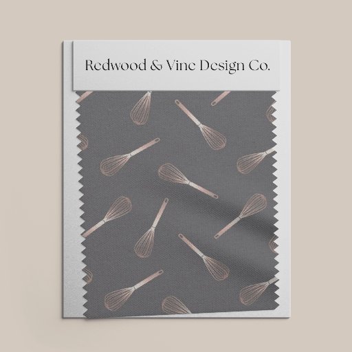 Faux Rose Gold & Gray Kitchen Whisk Pattern Fabric