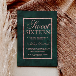Faux rose gold green watercolor Sweet 16 Invitation