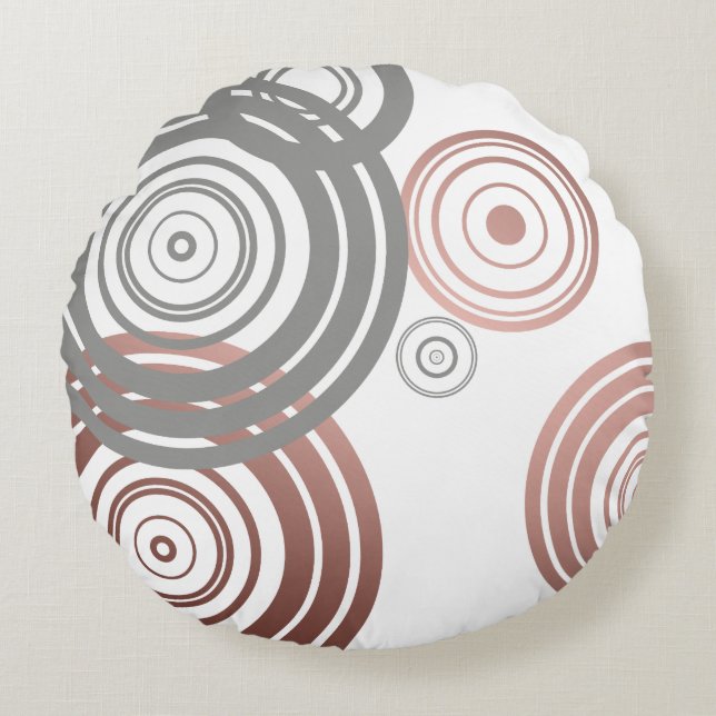 faux rose gold grey geometric circles pattern round pillow (Front)