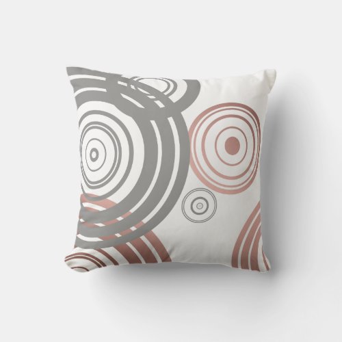 faux rose gold grey geometric circles pattern throw pillow