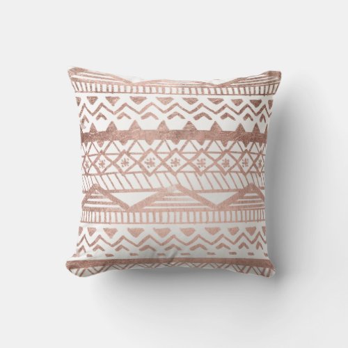 Faux rose gold handdrawn geometric aztec outdoor pillow
