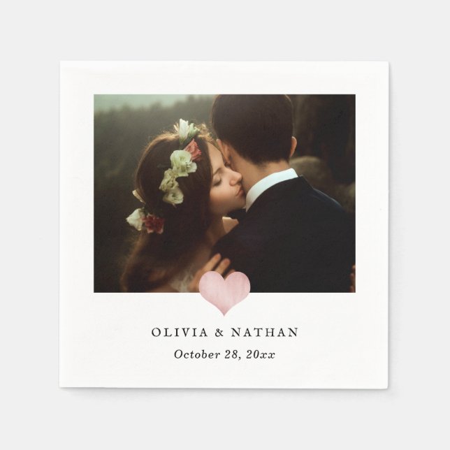 Faux Rose Gold Heart | Chic Photo Wedding Napkins (Front)