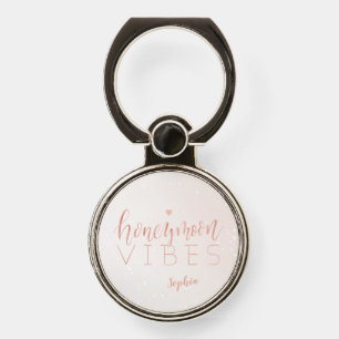 Faux rose gold "honeymoon vibes" Personalized Phone Ring Stand