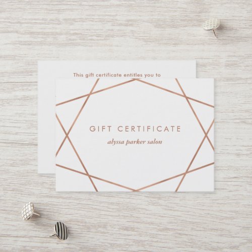 Faux Rose Gold Look Geometric  Gift Certificate