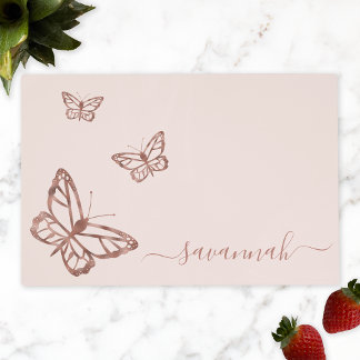 Faux Rose Gold Look-like Butterflies On Pink Placemat