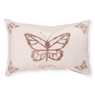 Faux Rose Gold Look-like Butterflies & Pet's Name Pet Bed