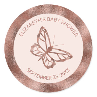 Faux Rose Gold Look-like Butterfly & Custom Text Classic Round Sticker