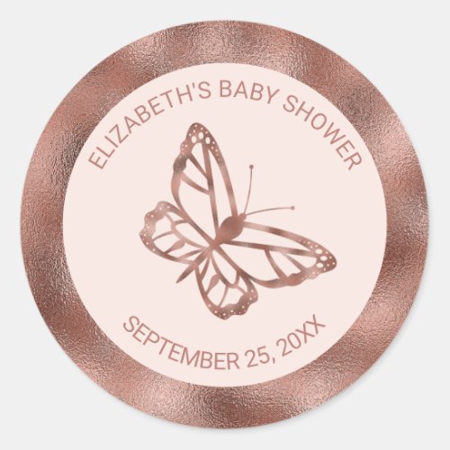 Faux Rose Gold Look_like Butterfly  Custom Text Classic Round Sticker