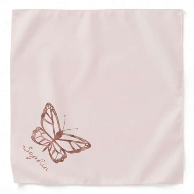Faux Rose Gold Look-like Butterfly On Blush Pink Bandana (Front)