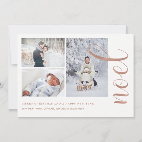 Faux Rose Gold Look  Noel with Photos Holiday Card